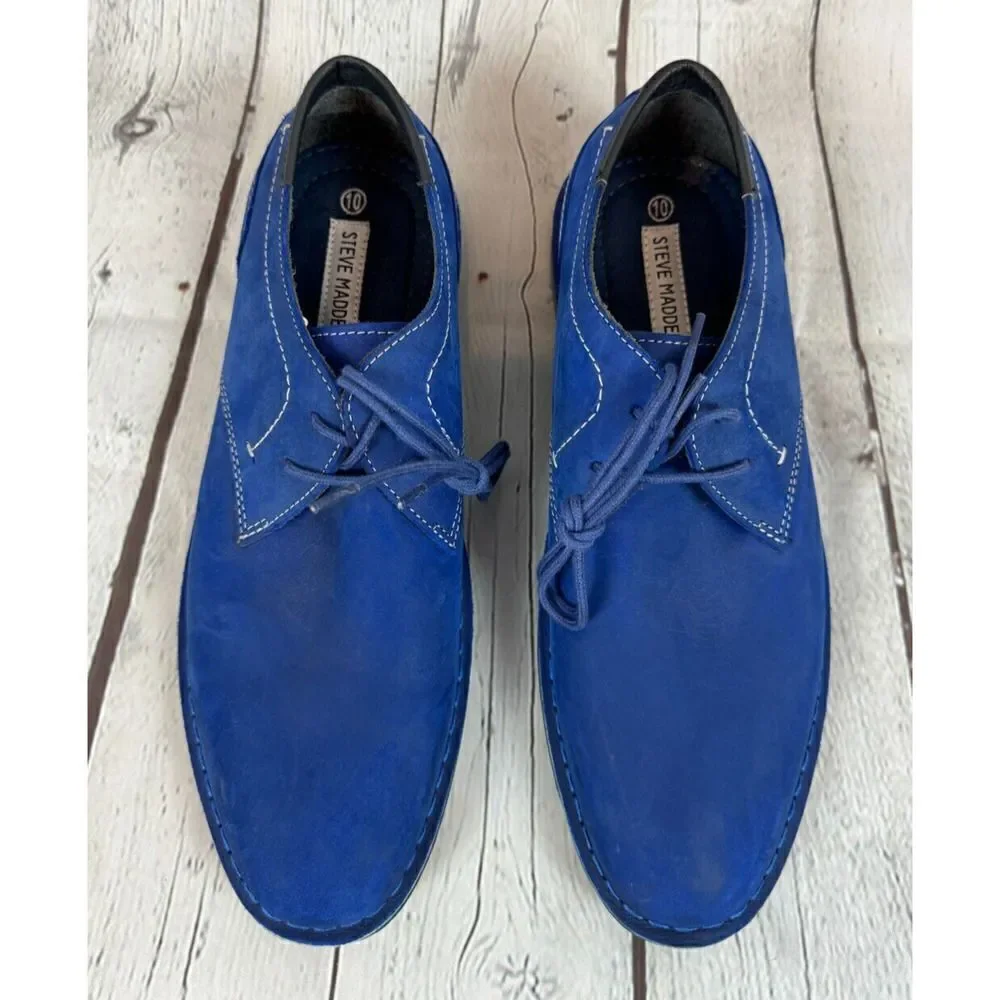 STEVE MADDEN suede royal cobalt blue Oxford dress mens boots size 10 NWOB